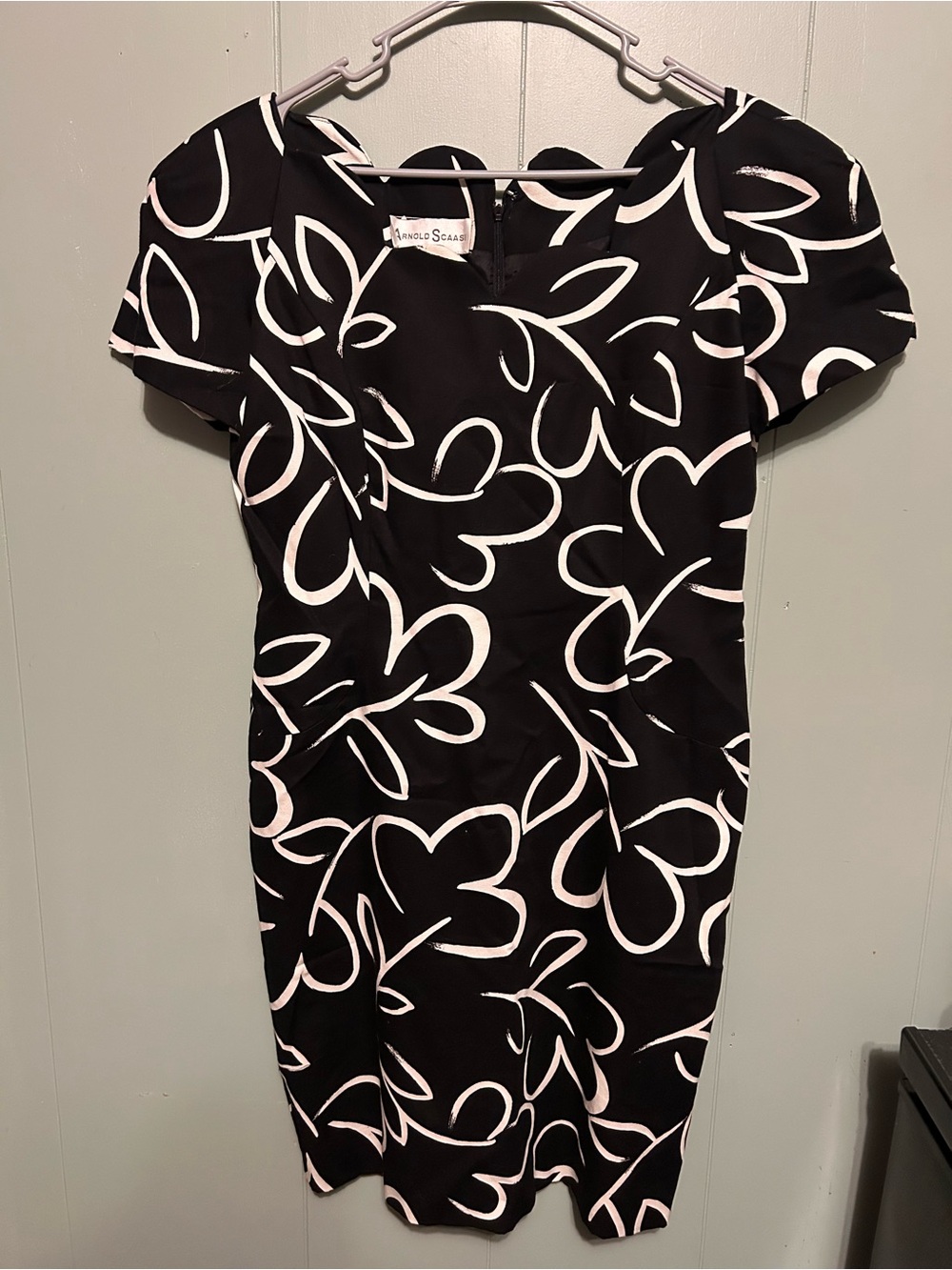 Black Floral-Print Mini Dress with White Motif
